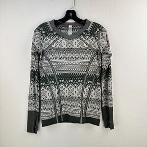 Ivivva Lululemon Sweatshirt Kids 14 Gray Geometric Stretch Long Sleeve‎ Pullover